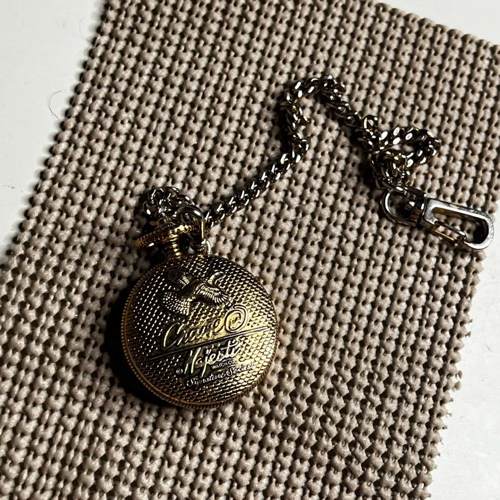 Phillip Crowe Majestic Watch Co Pocket Watch Deer Buck Two Tone Quartz Chain